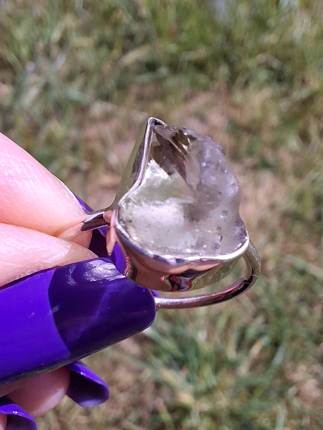 Libyan Desert Glass Ring, size large K, 925 Silver, Tektite (Ref: LR13)
