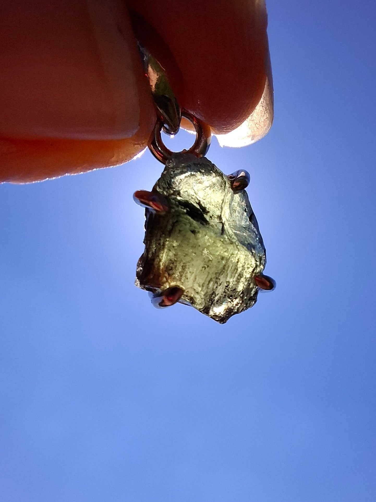 Moldavite Claw Pendant, 925 Silver, Tektite (Ref: P24)