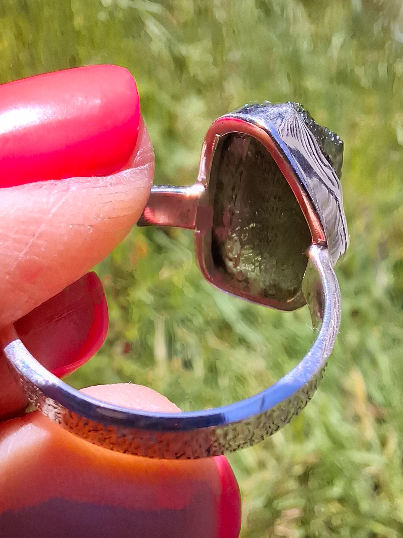 Moldavite Ring, size large R/small S, 925 Silver, Tektite (Ref: R319)