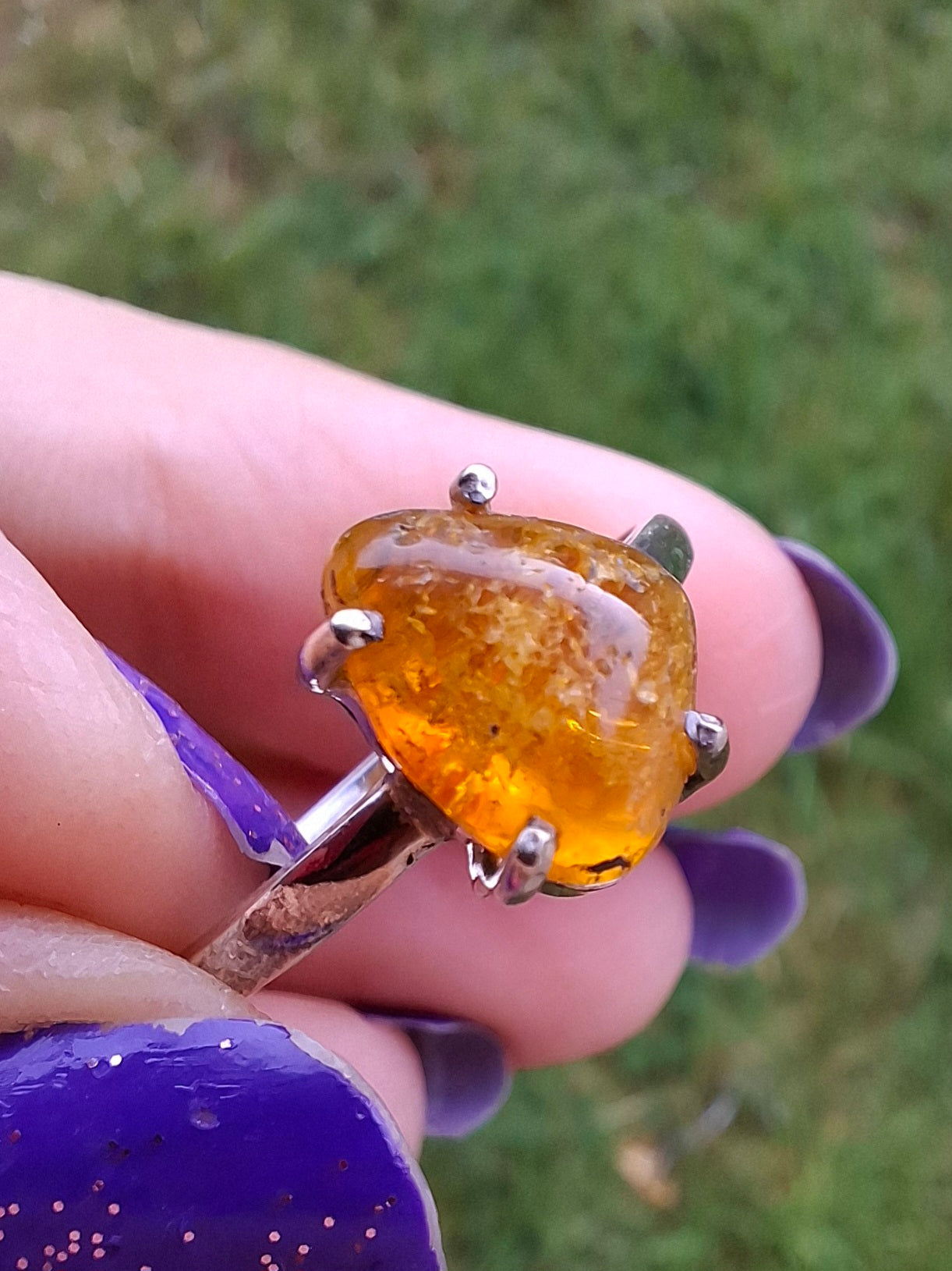 Baltic Amber Ring, size large Y, 925 Silver, Fossil (Ref: AR37)