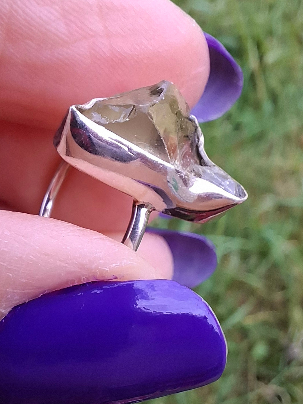 Libyan Desert Glass Ring, size large G, 925 Silver, Tektite (Ref: LR4)
