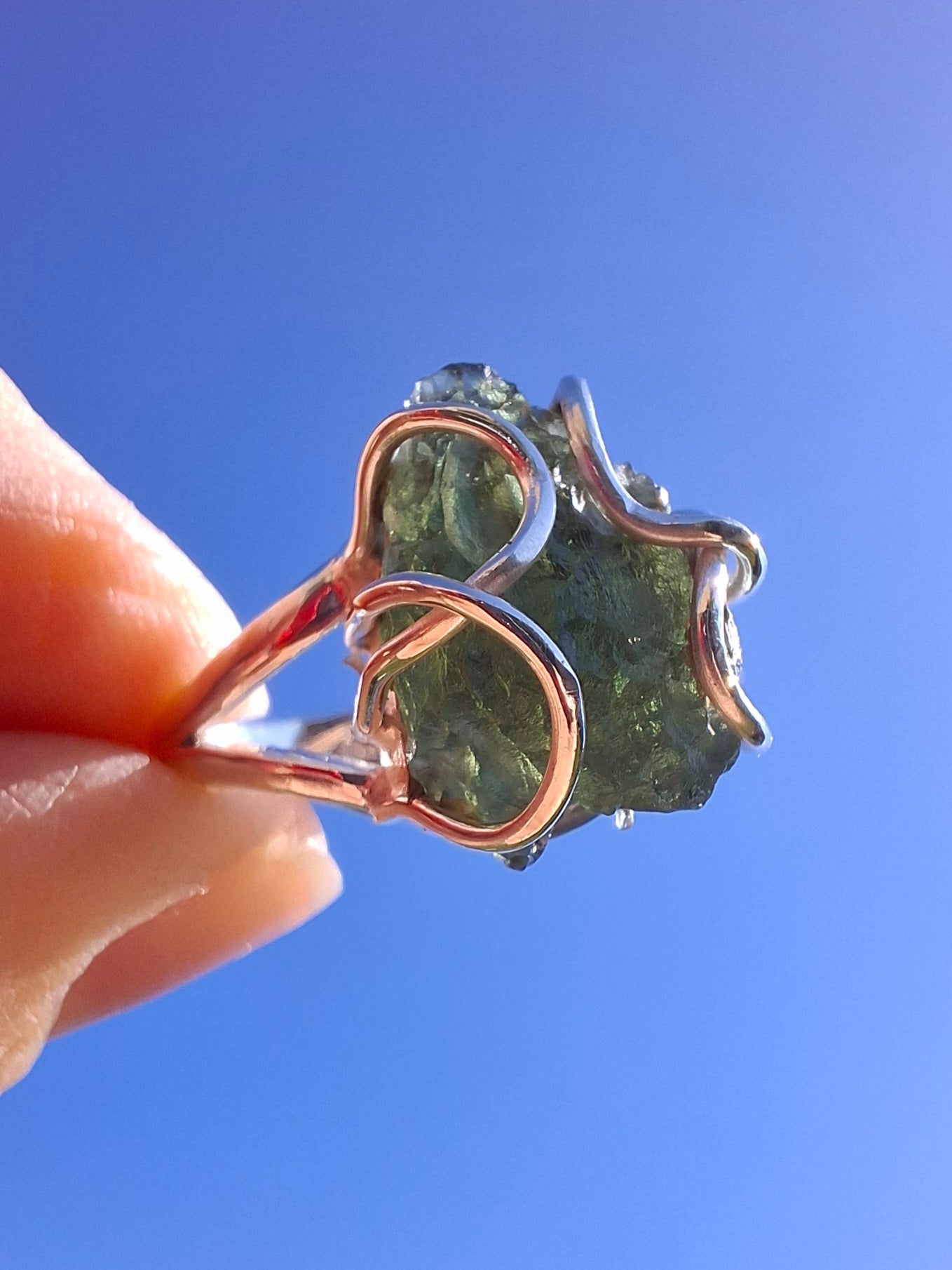 Moldavite Ring, size O, 925 Silver, Tektite (Ref: R7)