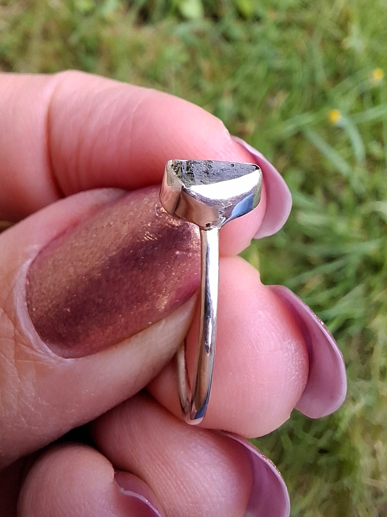 Moldavite Ring, size small L, 925 Silver, Tektite (Ref: R62)