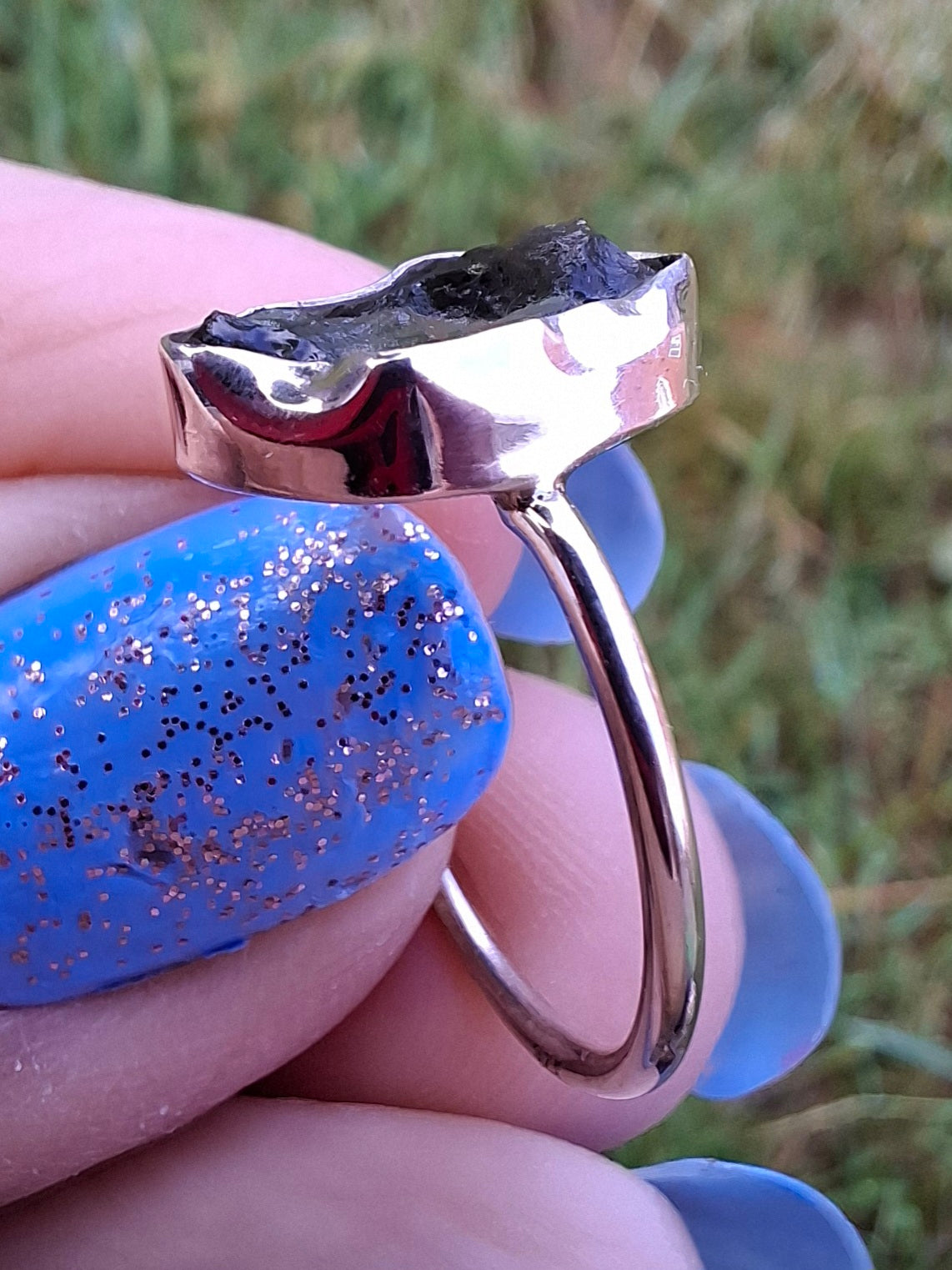 Moldavite Ring, size M, 925 Silver, Tektite (Ref: R22)
