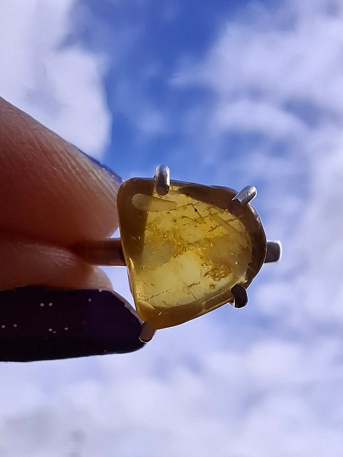 Baltic Amber Ring, size large K/small L, 925 Silver, Fossil (Ref: AR1)