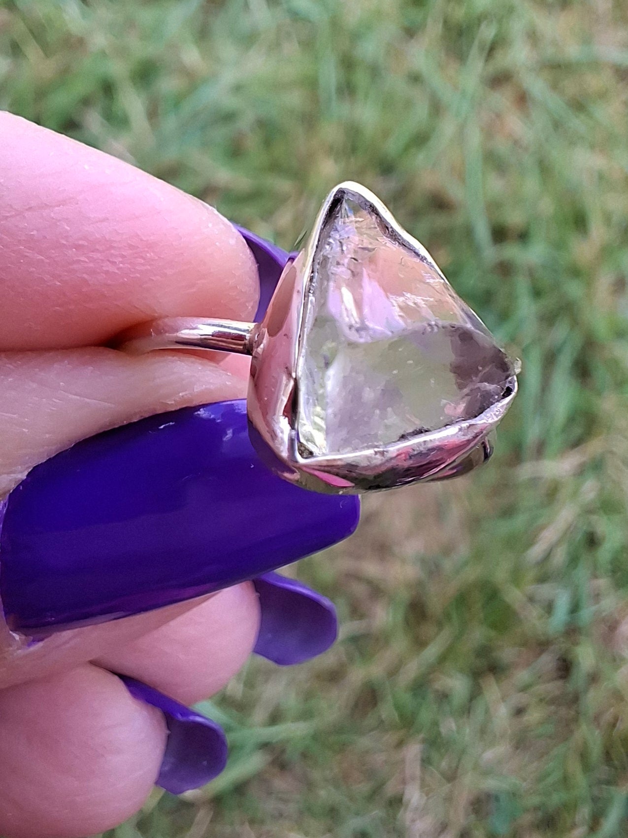Libyan Desert Glass Ring, size small M, 925 Silver, Tektite (Ref: LR19)