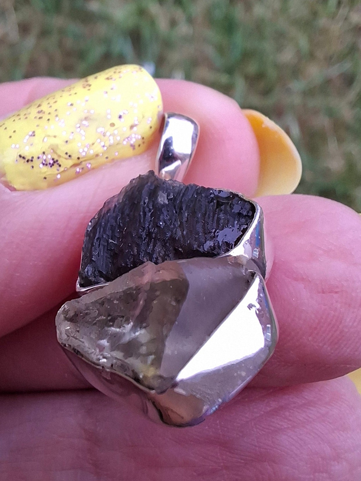 Moldavite & Libyan Desert Glass Pendant, 925 Silver, Tektite (Ref: MLP3)