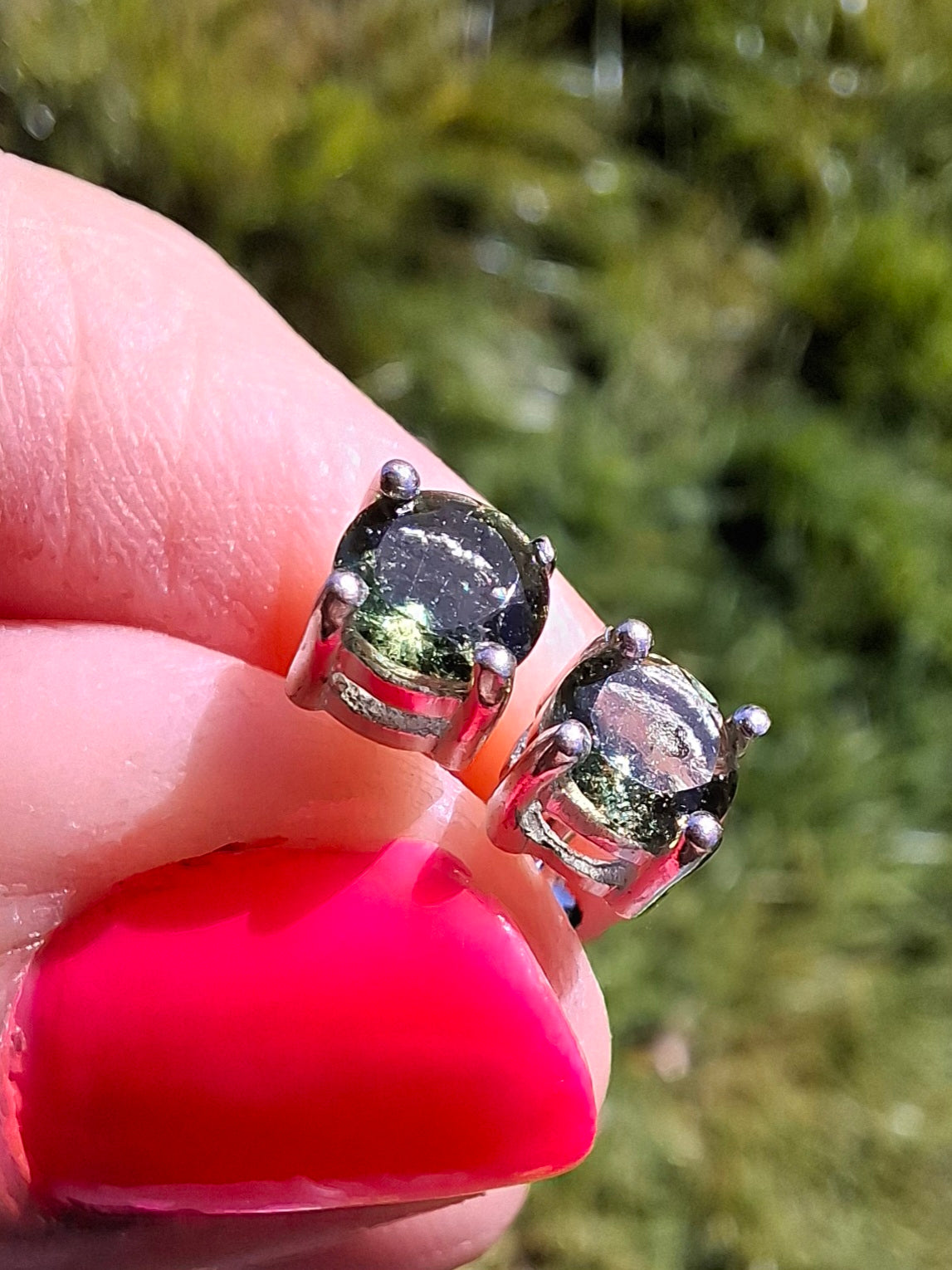 Moldavite (faceted) 5mm STUD EARRINGS, 925 Silver, Tektite (Ref: Pair17)