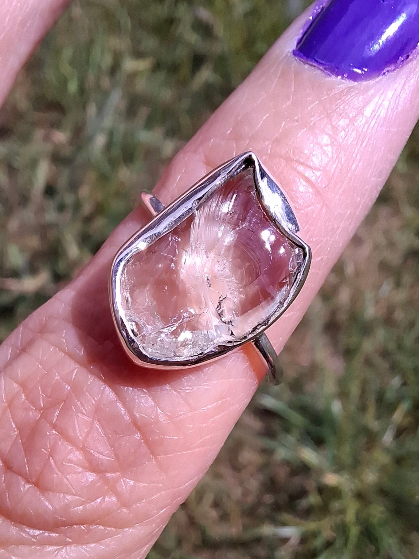 Libyan Desert Glass Ring, size large P, 925 Silver, Tektite (Ref: LR29)