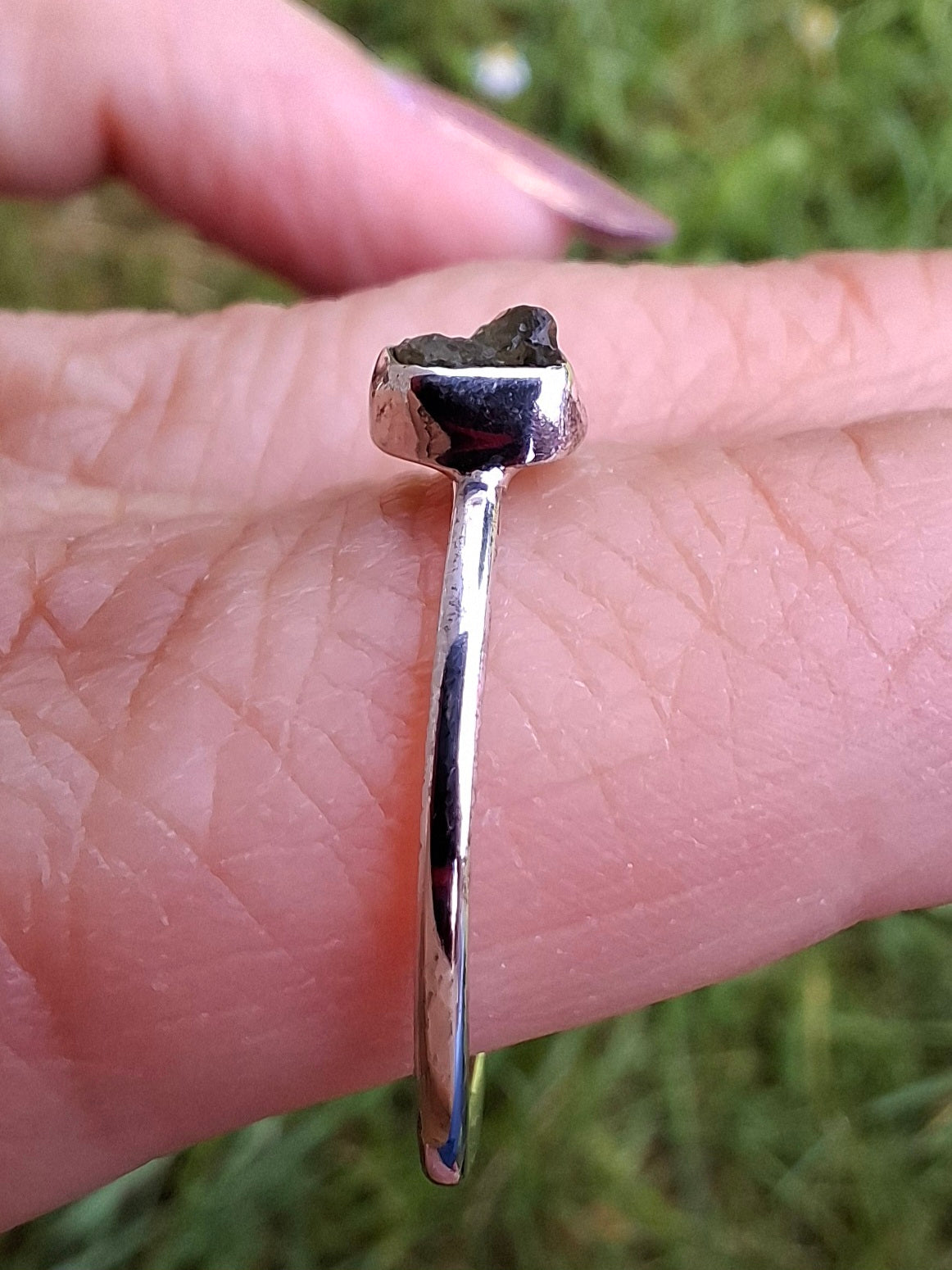 Moldavite Ring, size large O/small P, 925 Silver, Tektite (Ref: R41)