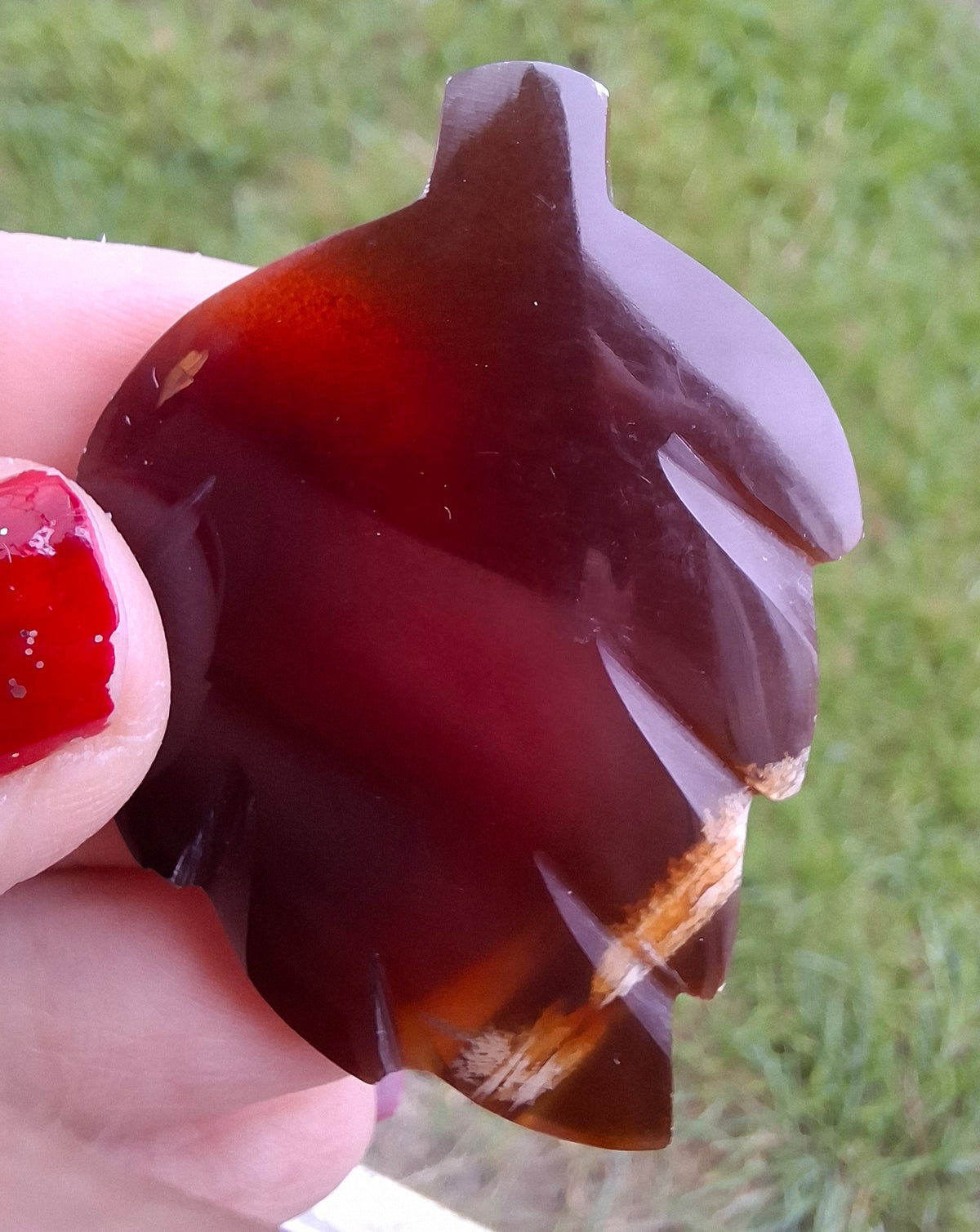 Red Amber Leaf Carving, 7.06g, Fossil (Ref: Leaf7)