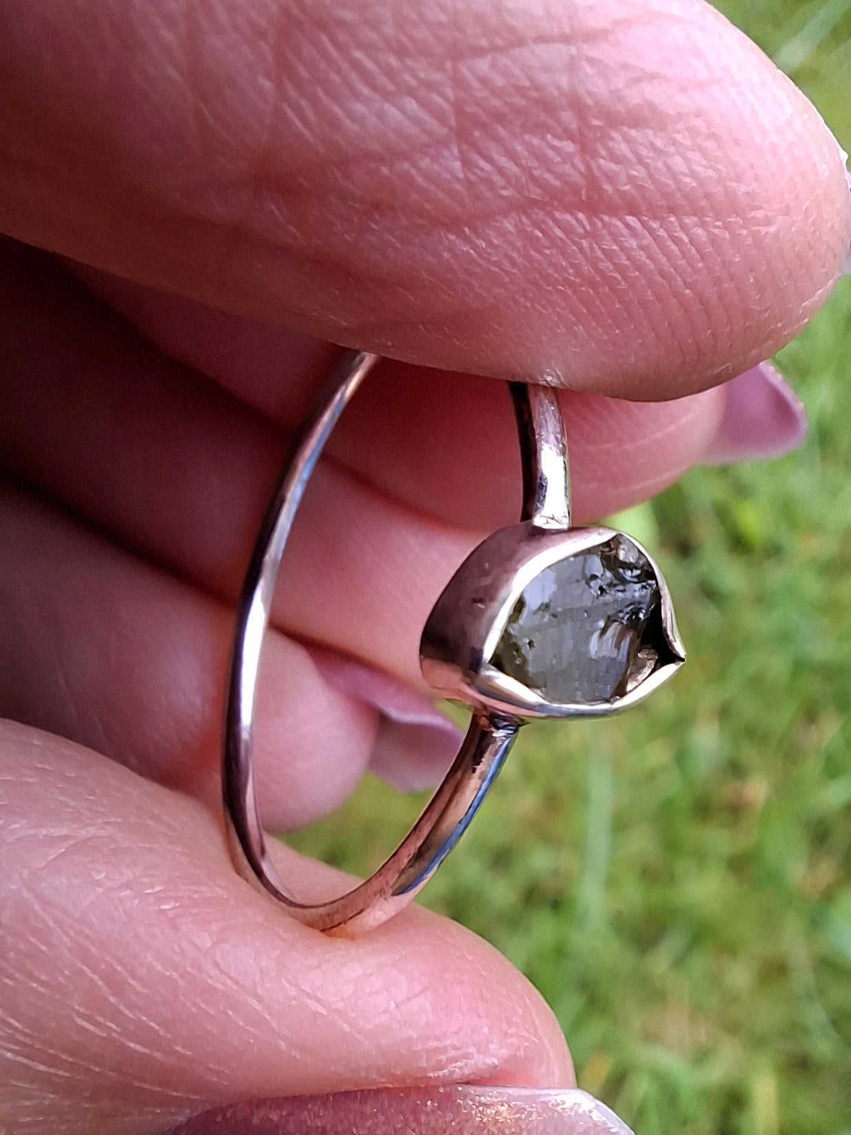 Moldavite Ring, size large T, 925 Silver, Tektite (Ref: R70)