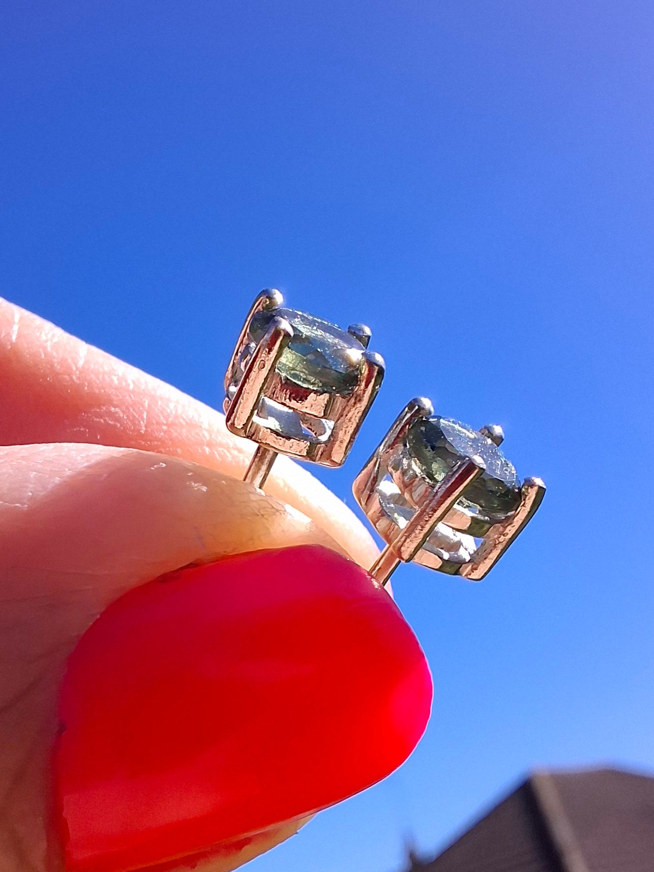 Moldavite (faceted) 5mm STUD EARRINGS, 925 Silver, Tektite (Pair16)
