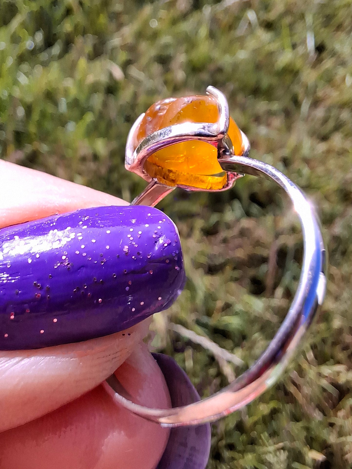 Baltic Amber Ring, size large Y, 925 Silver, Fossil (Ref: AR39)