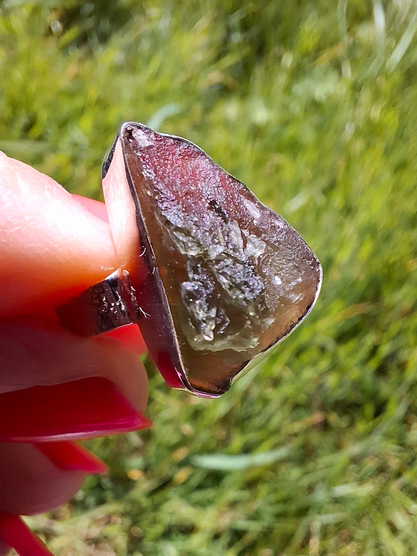 Moldavite Ring, size small K, 925 Silver, Tektite (Ref: R299)