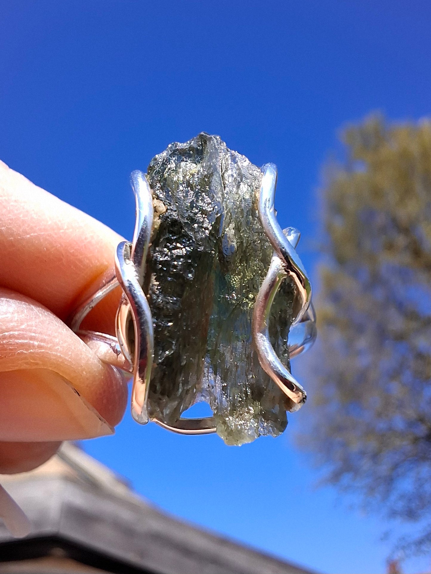 Moldavite Ring, size U, 925 Silver (Ref: R13)