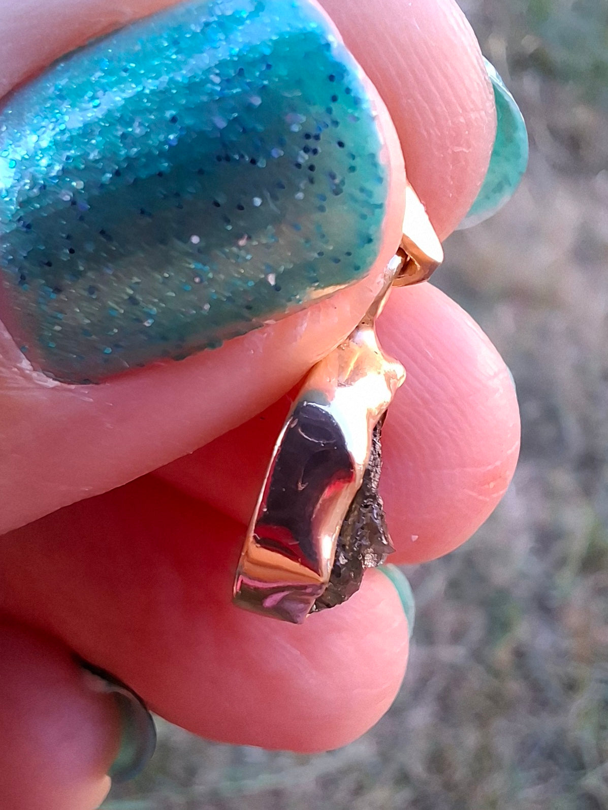 Moldavite Pendant, 14K GOLD Plated, Tektite (Ref: P447)