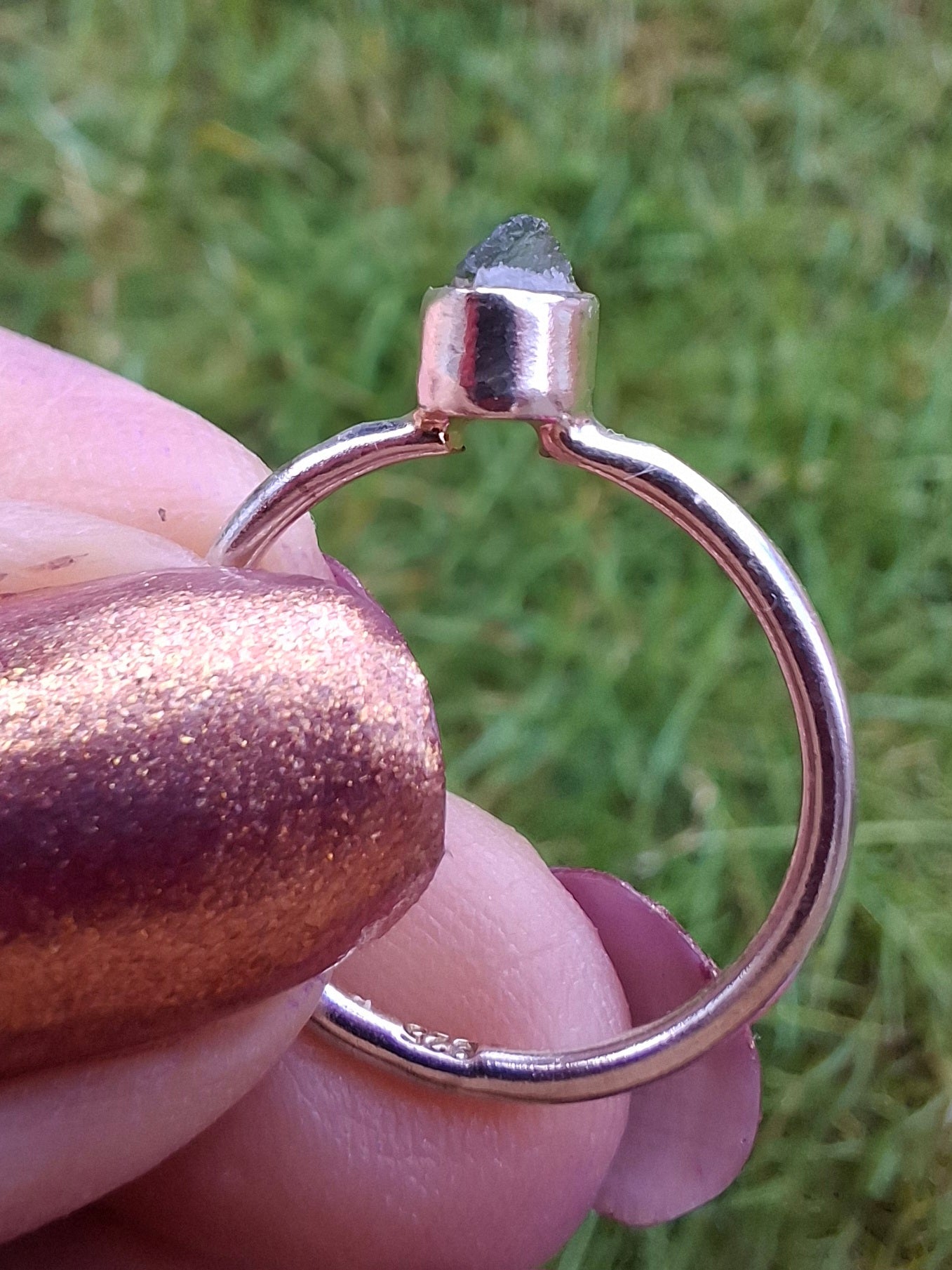 Moldavite Ring, size M, 925 Silver, Tektite (Ref: R31)