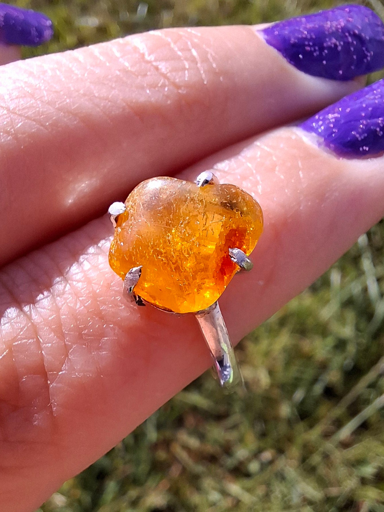 Baltic Amber Ring, size large R, 925 Silver, Fossil (Ref: AR16)