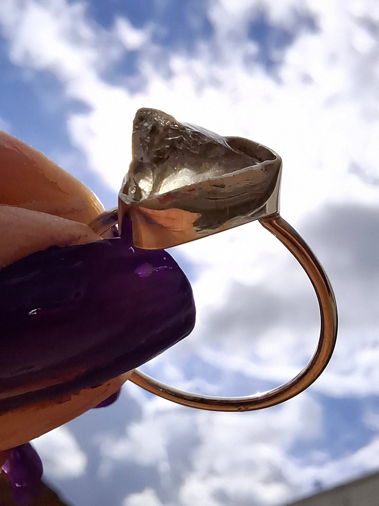 Libyan Desert Glass Ring, size large V, 925 Silver, Tektite (Ref: LR55)