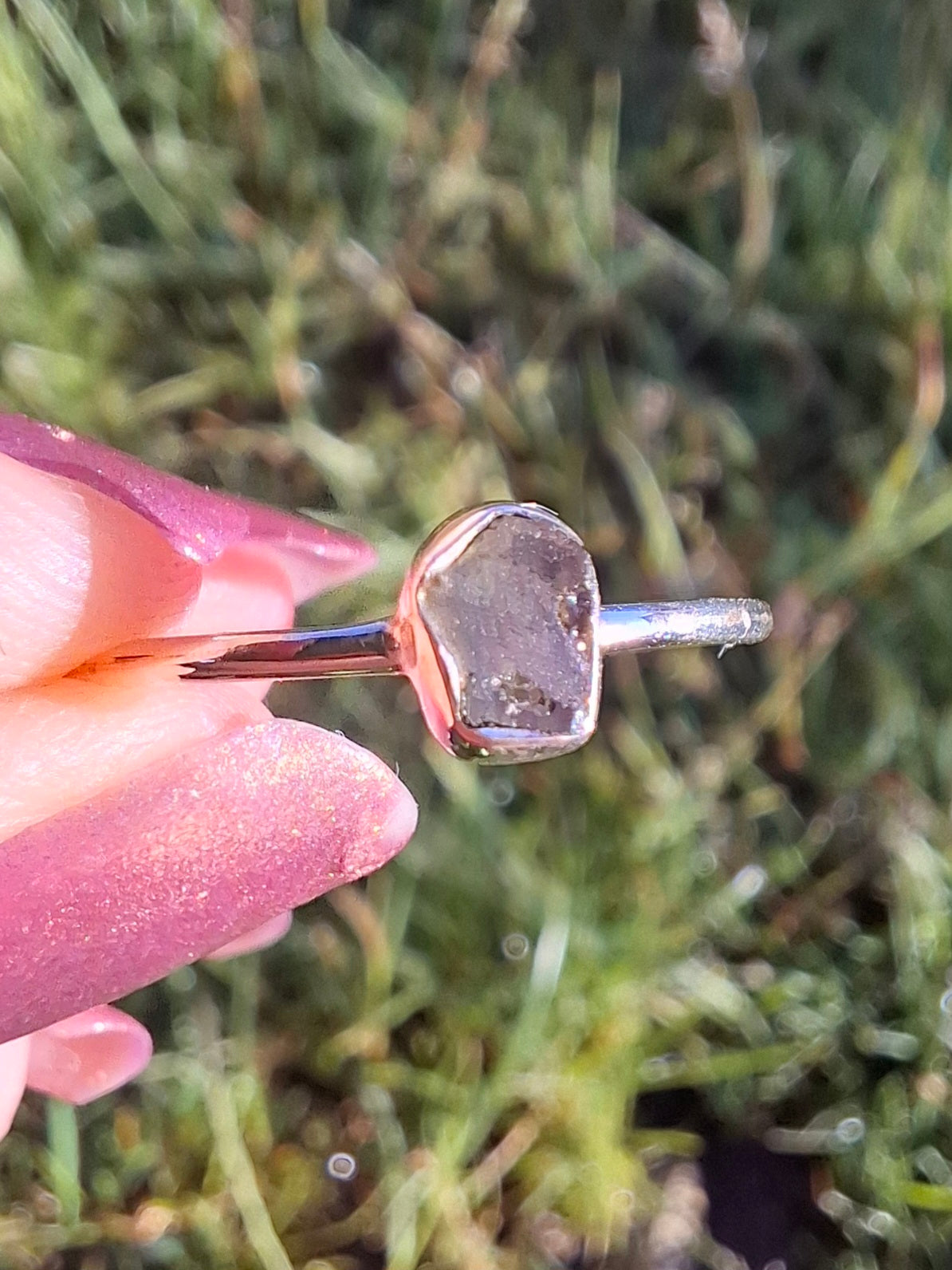 Moldavite Ring, size small R, 925 Silver, Tektite (Ref: R52)