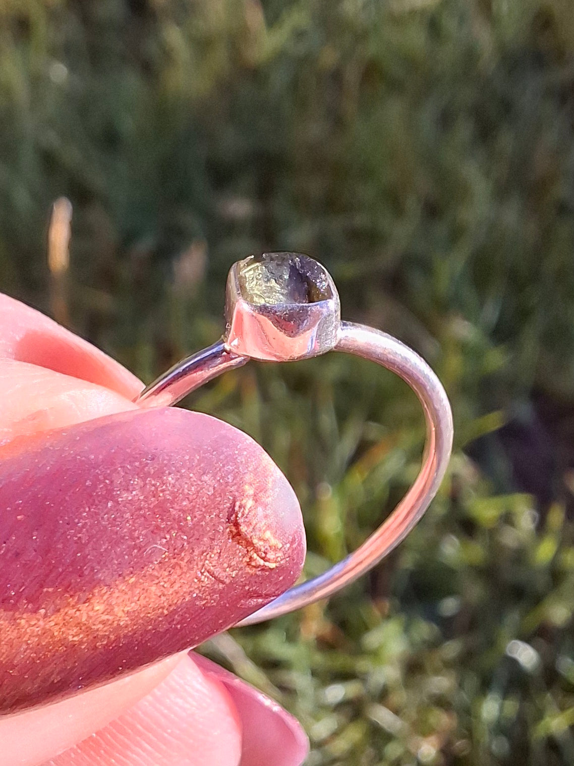 Moldavite Ring, size large L/small M, 925 Silver, Tektite (Ref: R37)
