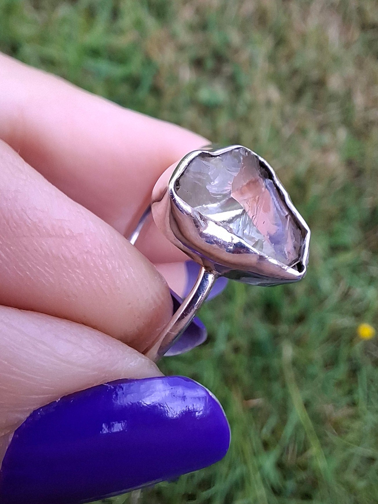 Libyan Desert Glass Ring, size large W, 925 Silver, Tektite (Ref: LR63)