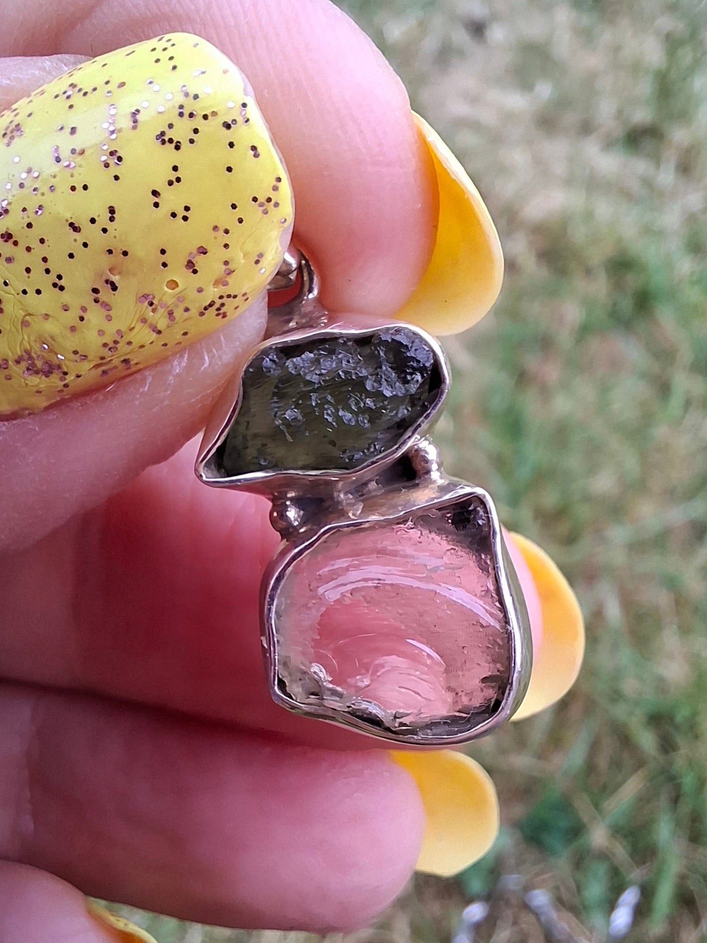 Moldavite & Libyan Desert Glass Pendant, 925 Silver, Tektite (Ref: MLP13)
