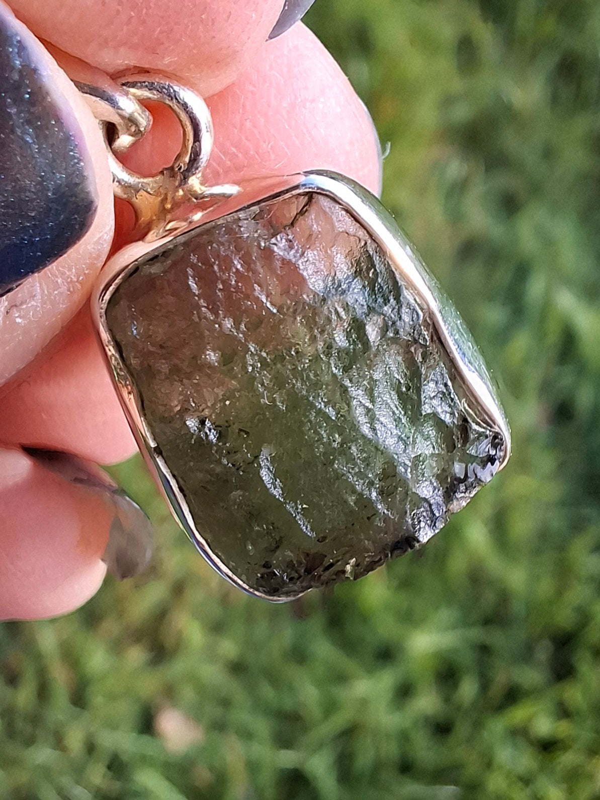 Moldavite Pendant, 925 Silver, Tektite (Ref: P9)