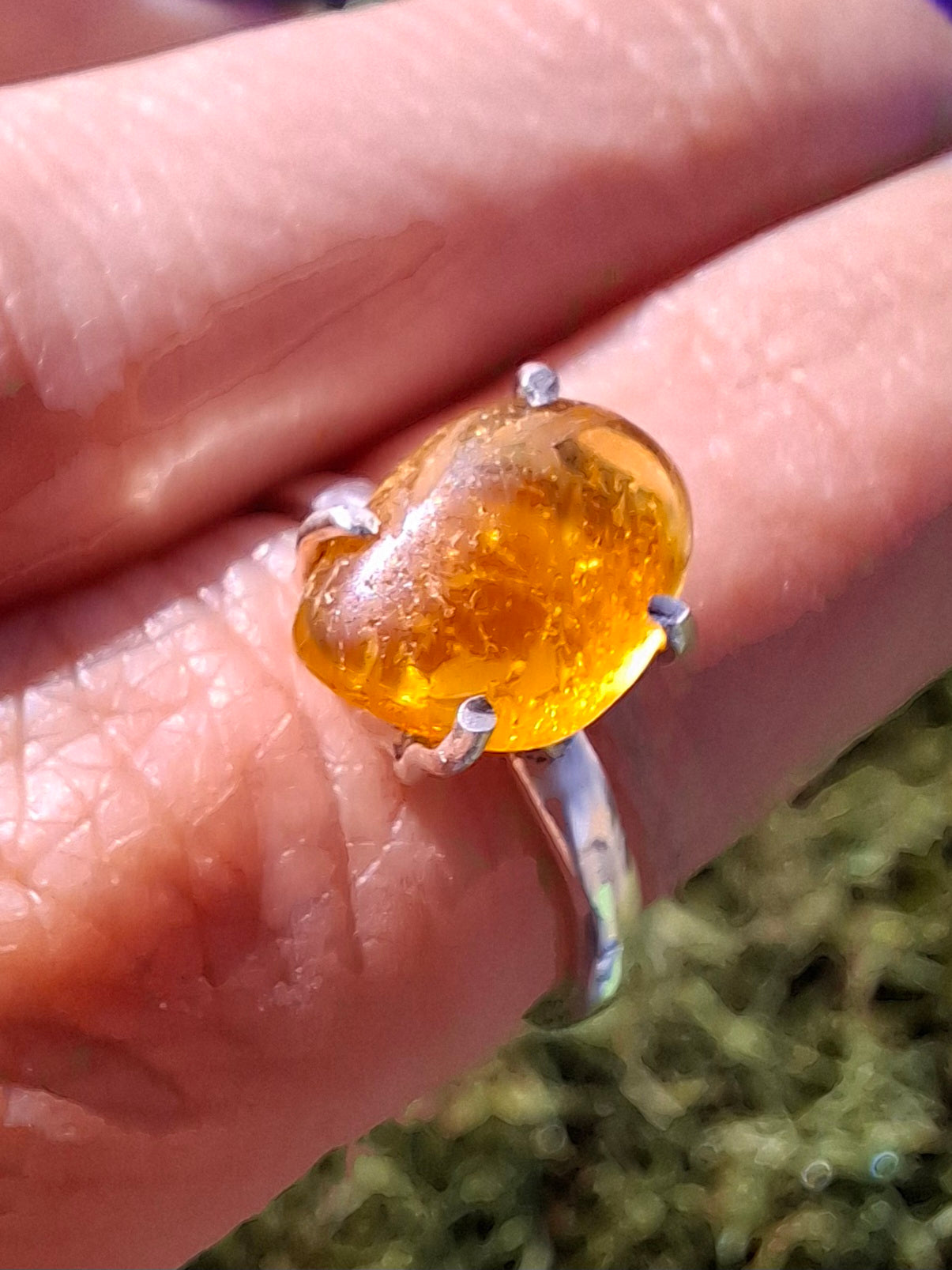 Baltic Amber Ring, size large O, 925 Silver, Fossil (Ref: AR12)