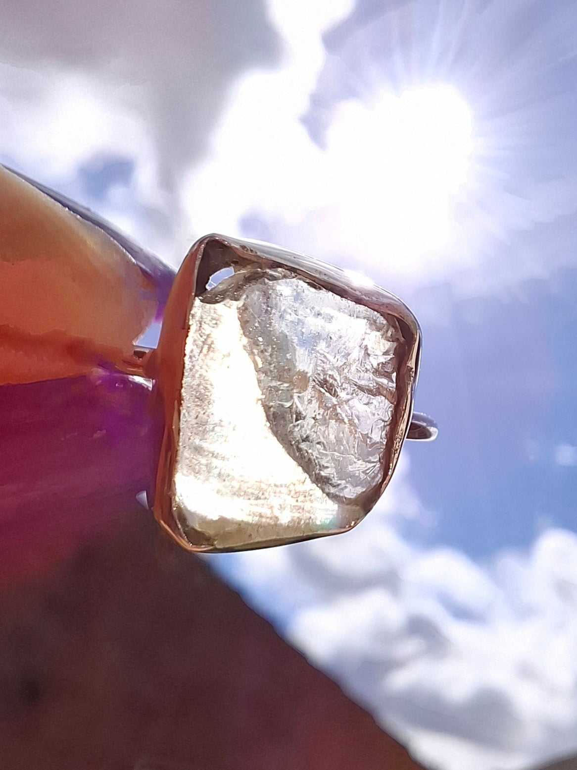 Libyan Desert Glass Ring, size small L, 925 Silver, Tektite (Ref: LR14)