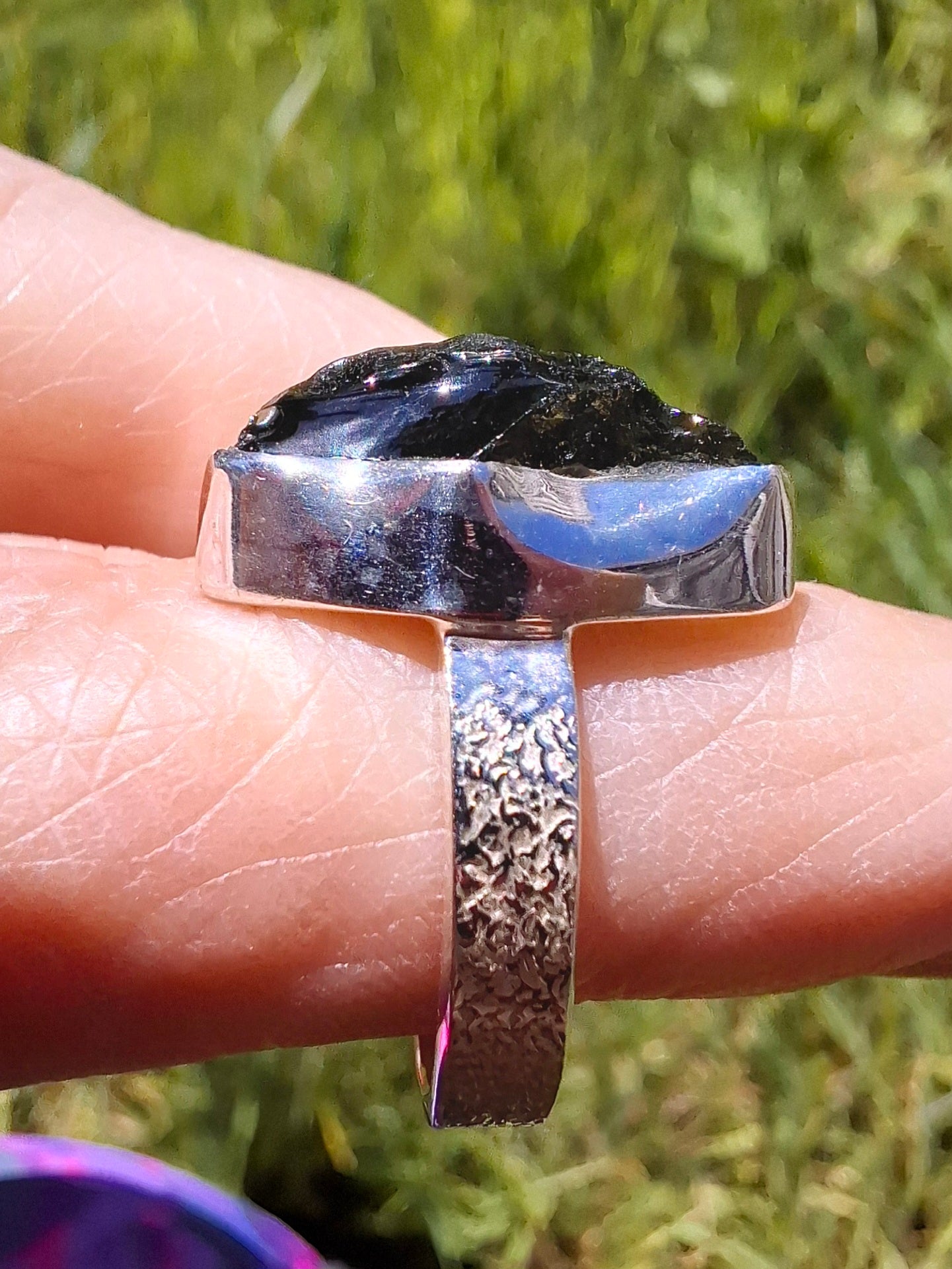 Moldavite Ring, size K, 925 Silver, Tektite (Ref: R301)