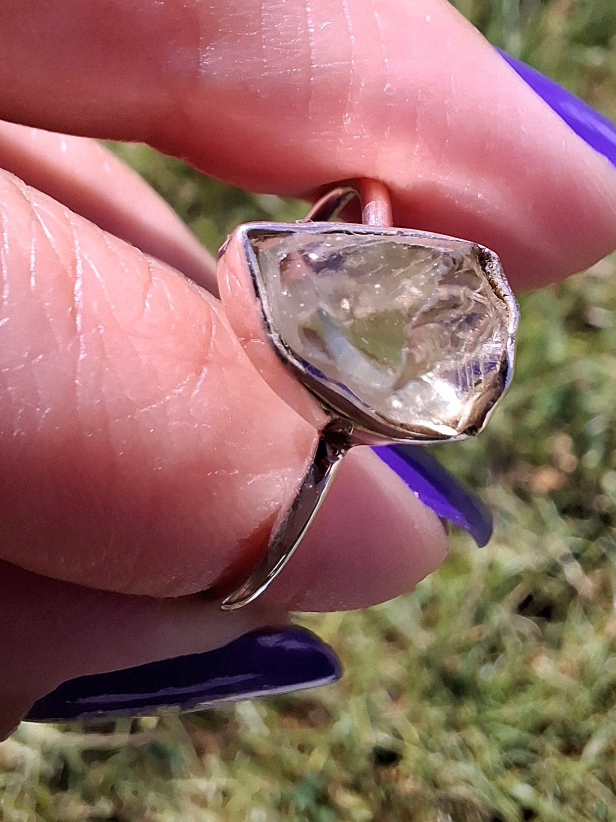 Libyan Desert Glass Ring, size large T, 925 Silver, Tektite (Ref: LR48)
