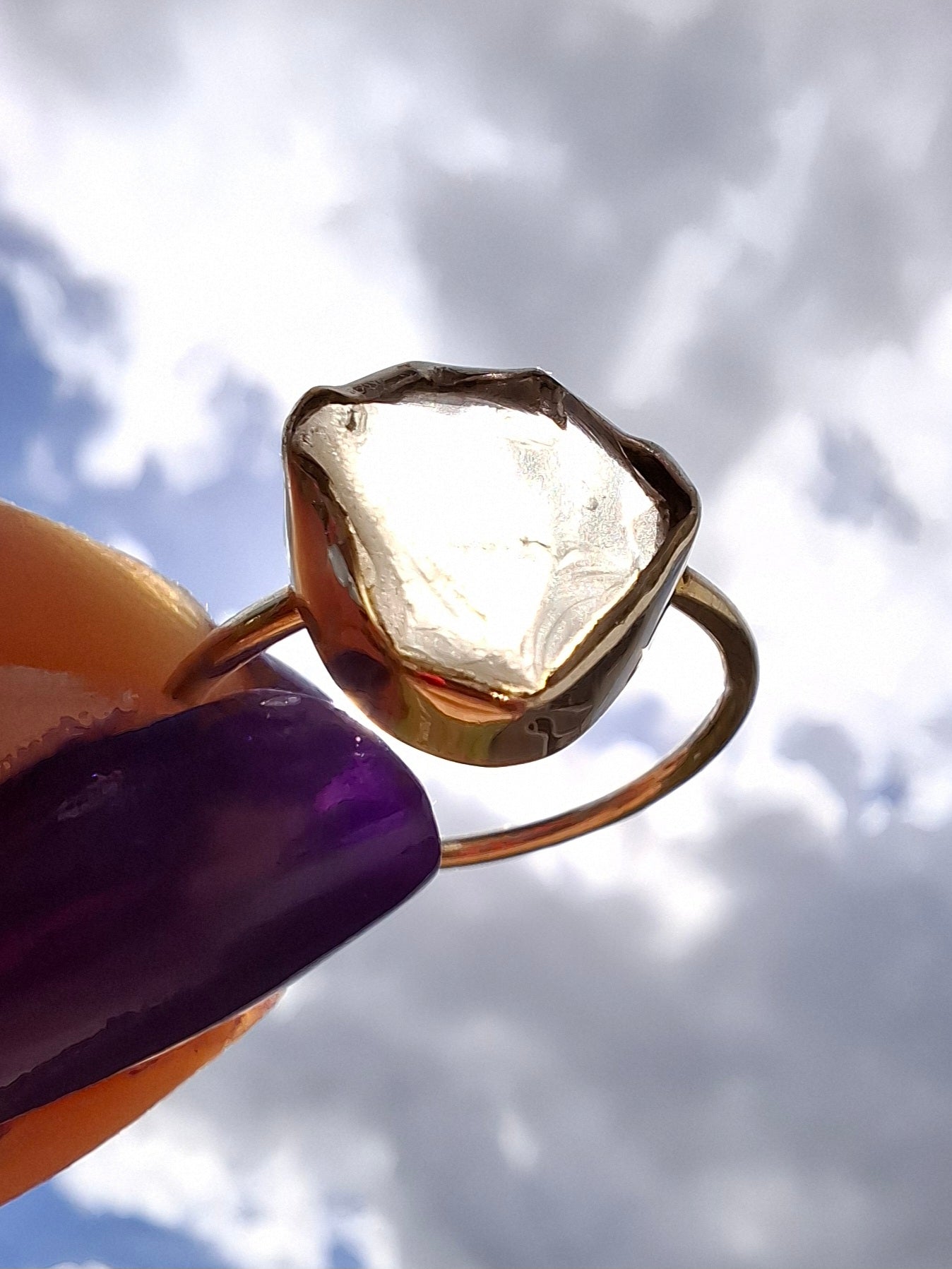 Libyan Desert Glass Ring, size small R, 925 Silver, Tektite (Ref: LR38)