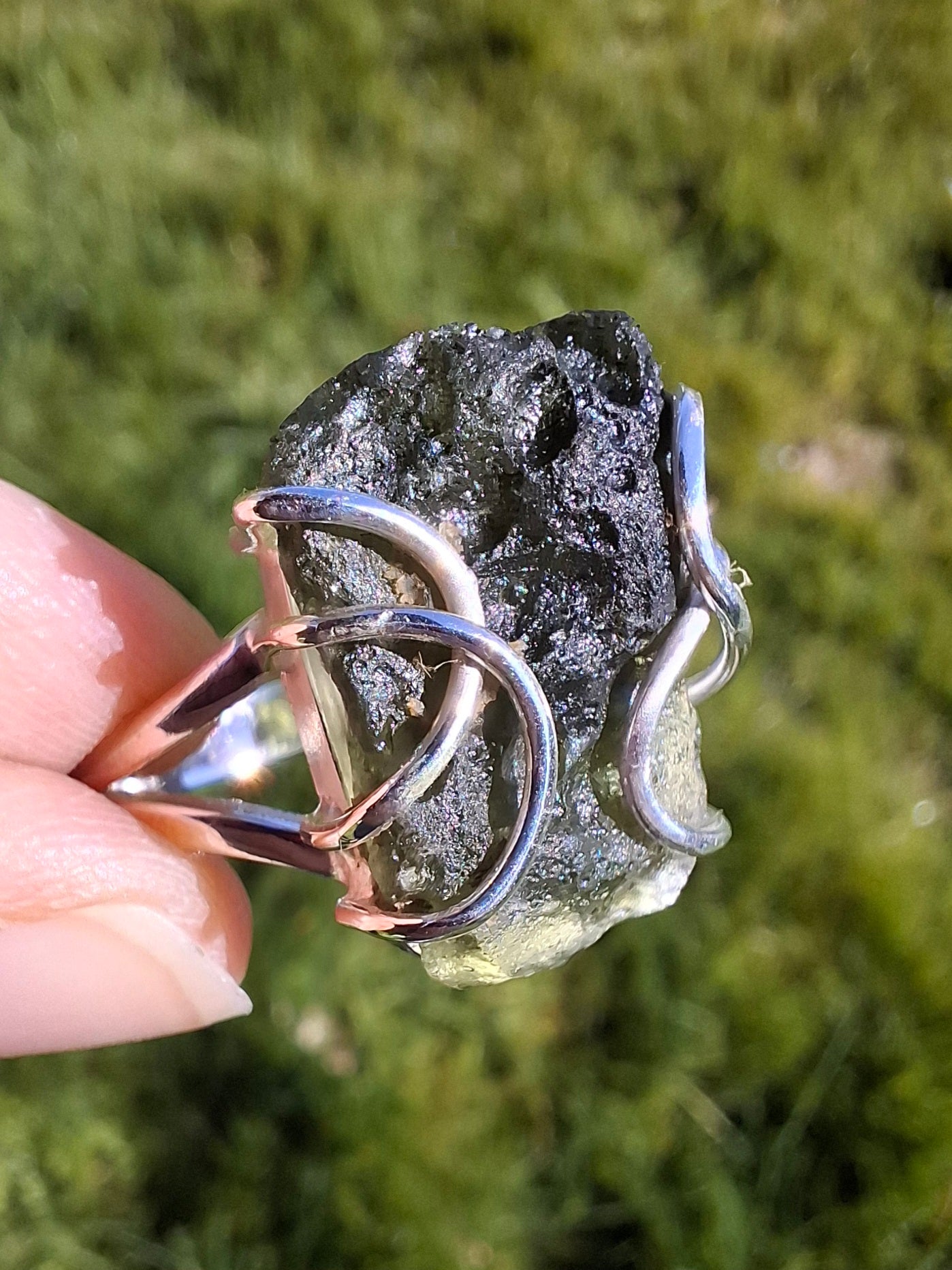 Moldavite Ring, size W, 925 silver, Tektite (Ref: R16)