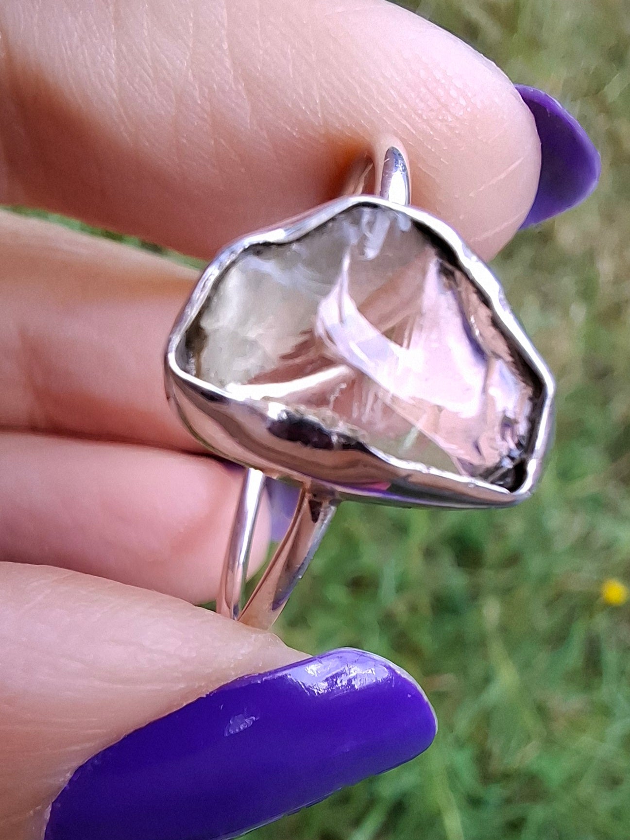 Libyan Desert Glass Ring, size large W, 925 Silver, Tektite (Ref: LR63)