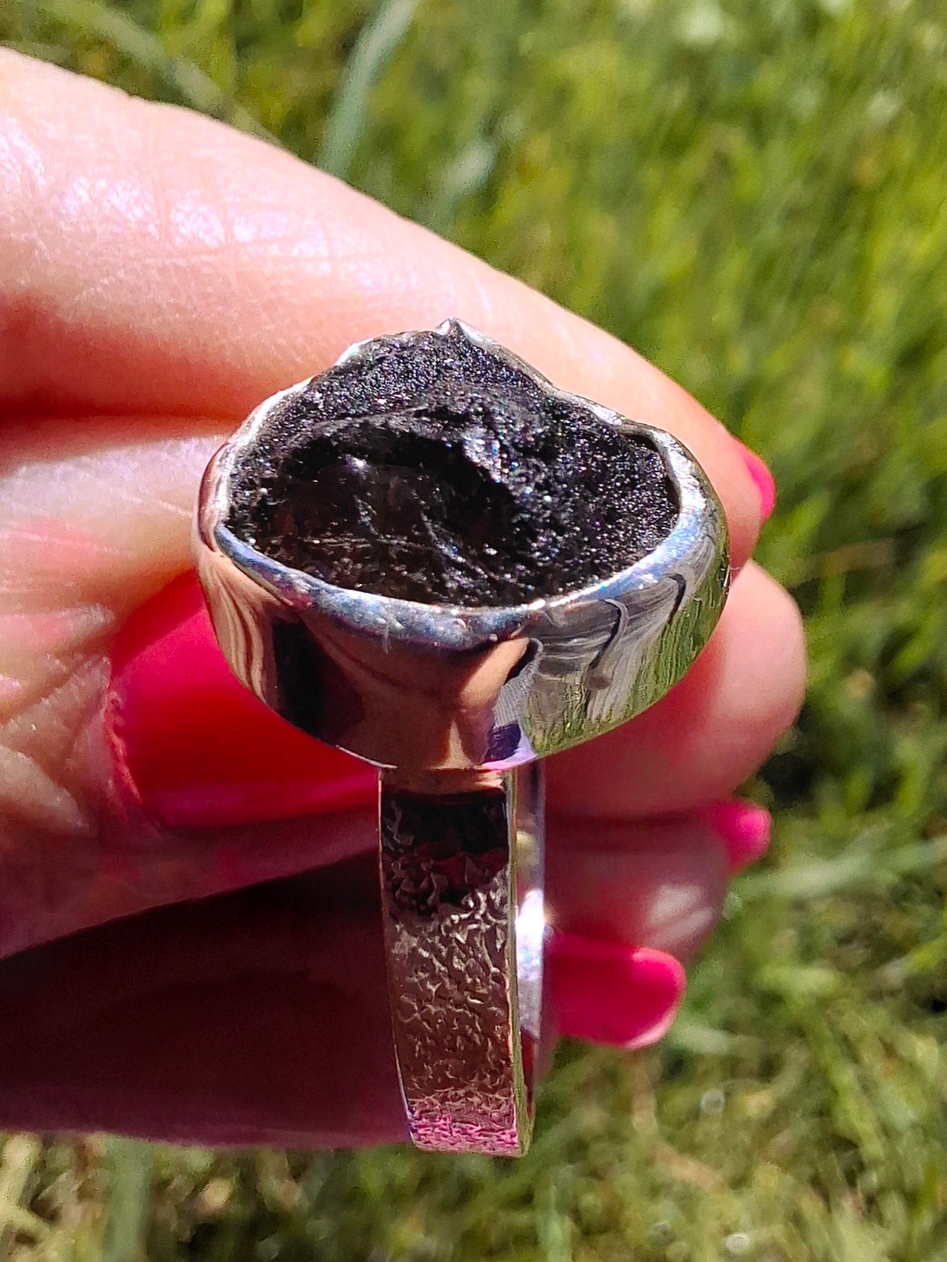 Moldavite Ring, size U, 925 Silver, Tektite (Ref: R322)
