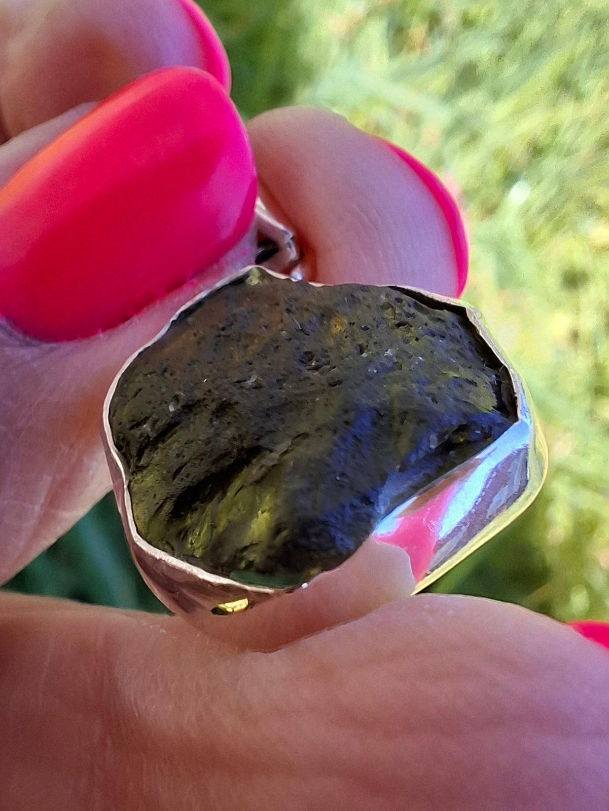Moldavite Pendant, 925 Silver, Tektite (Ref: P436)