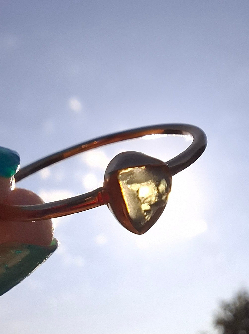 Moldavite Ring, 14K GOLD Plated, size large S / small T, Tektite (Ref: R352)
