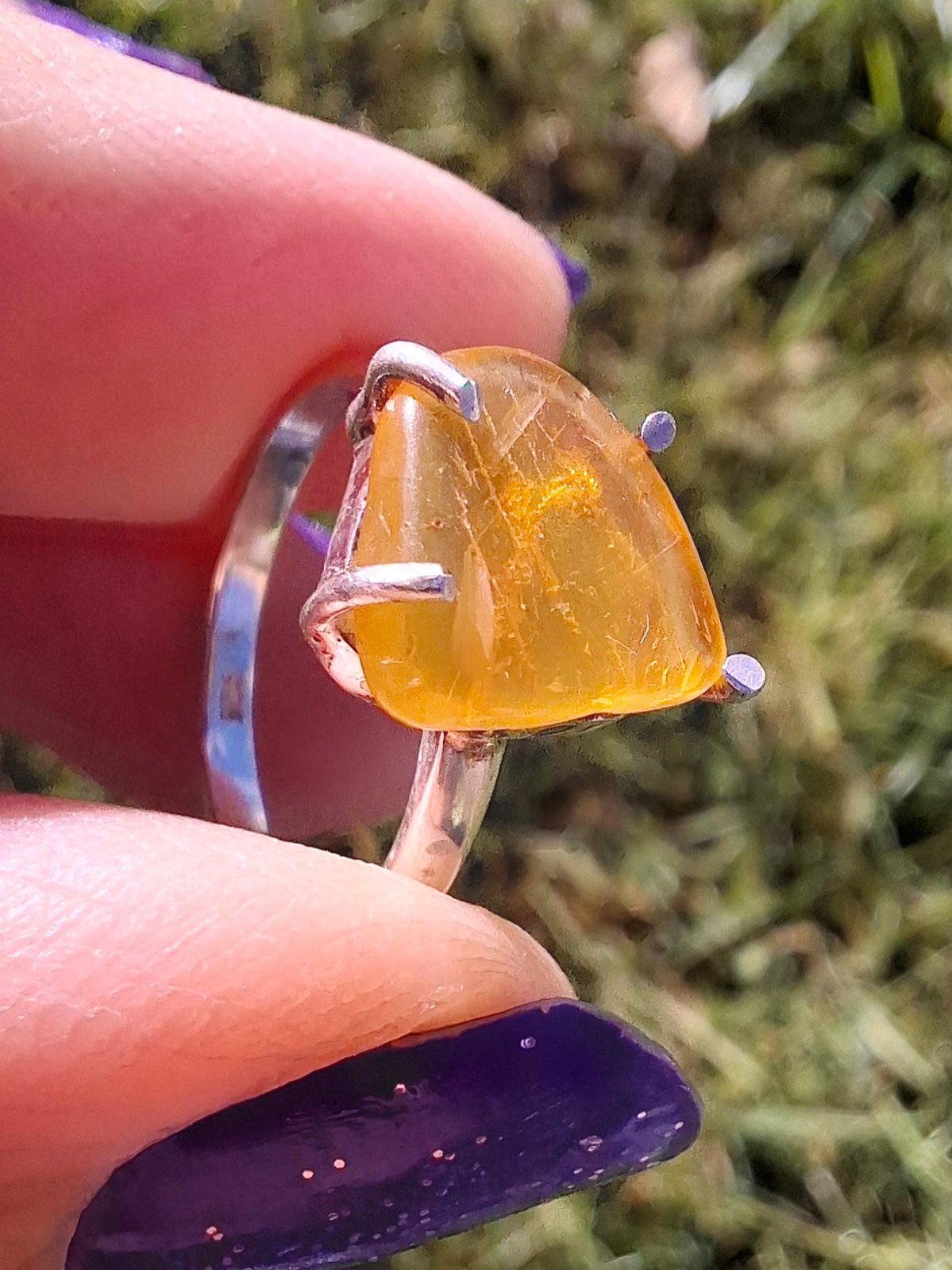 Baltic Amber Ring, size large K/small L, 925 Silver, Fossil (Ref: AR1)