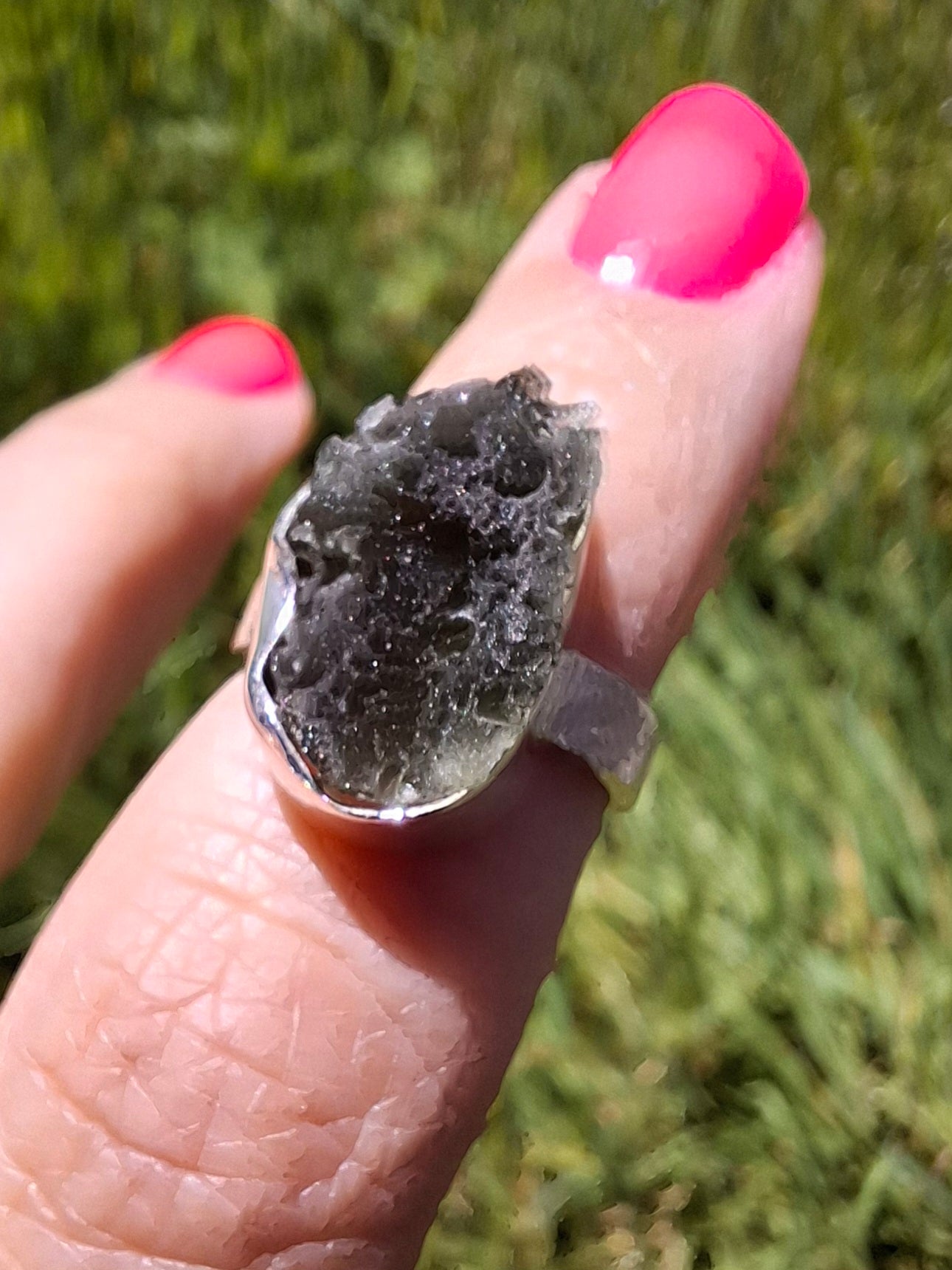 Moldavite Ring, size I, 925 Silver, Tektite (Ref: R295)