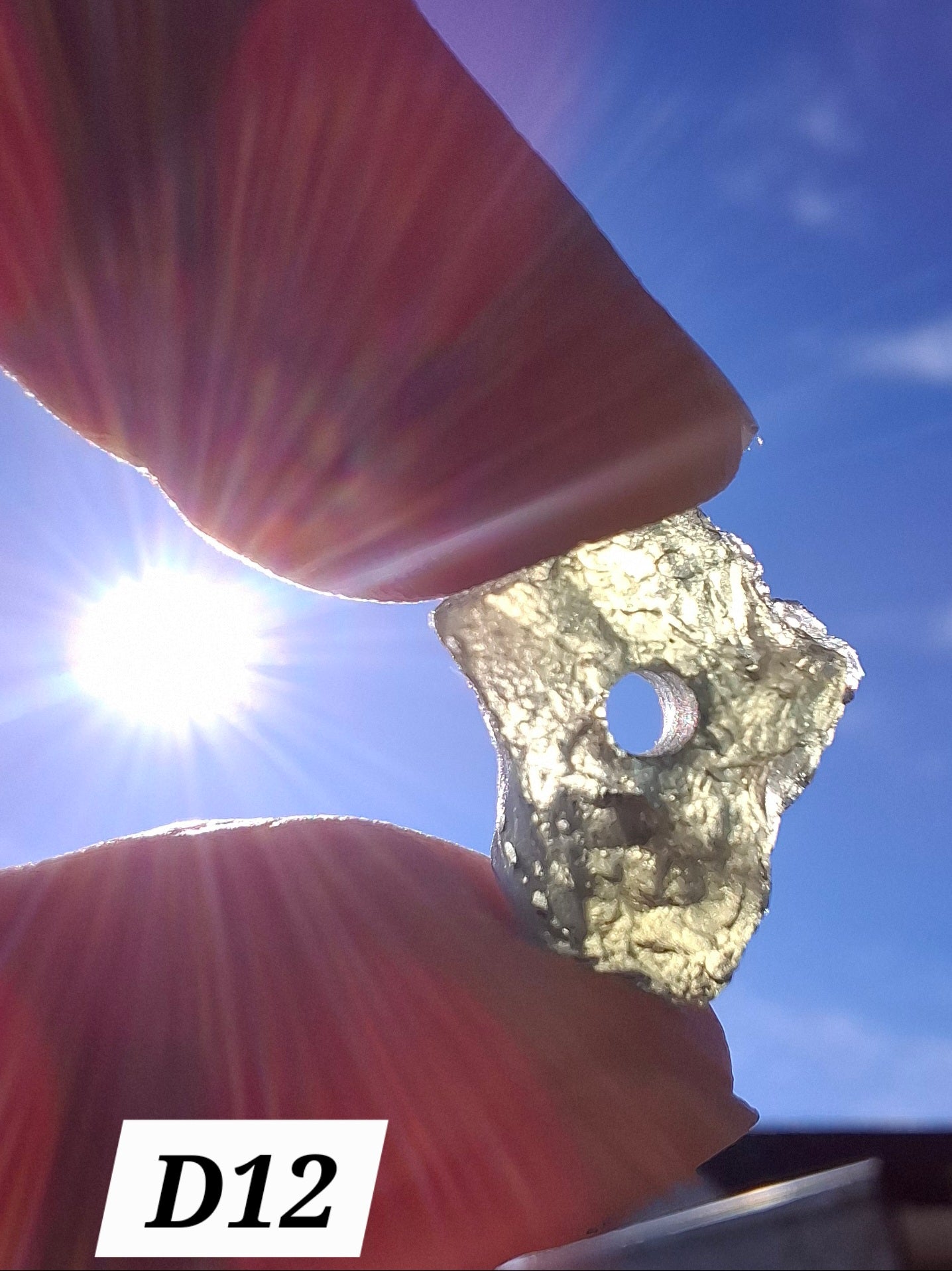 DRILLED Moldavite Piece, 1g, Tektite (Ref: D12)