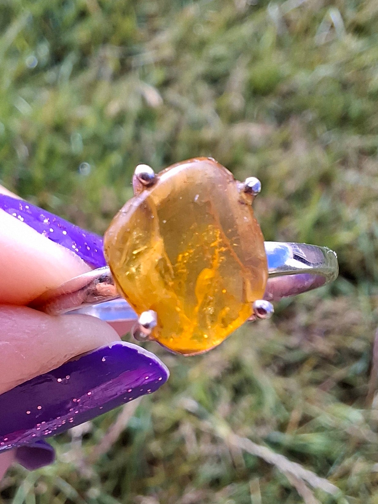 Baltic Amber Ring, size large X, 925 Silver, Fossil (Ref: AR33)