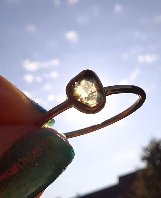 Moldavite Ring,14K GOLD Plated, size large O, Tektite (Ref: R344)