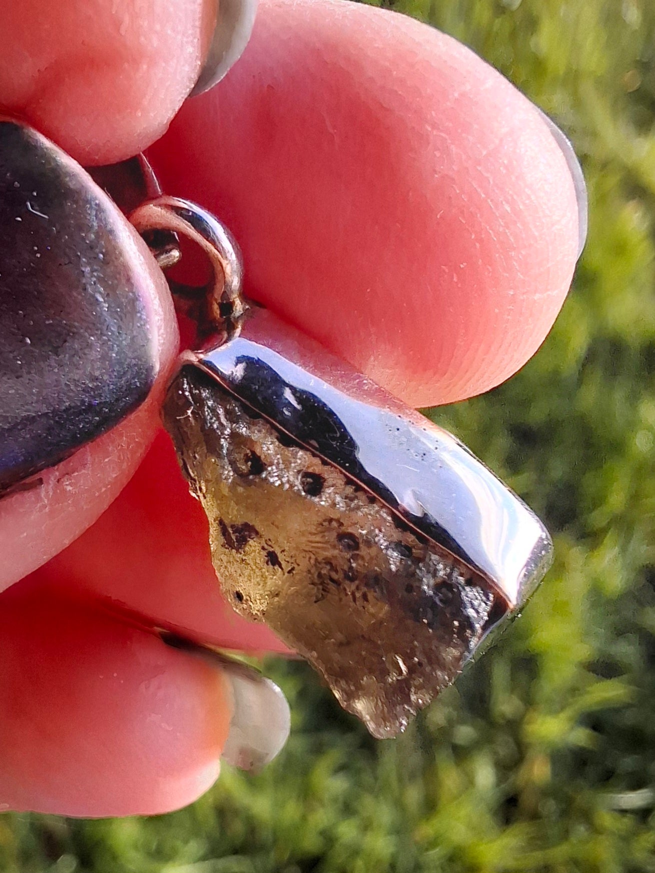 Moldavite Pendant, 925 Silver, Tektite (Ref: P7)