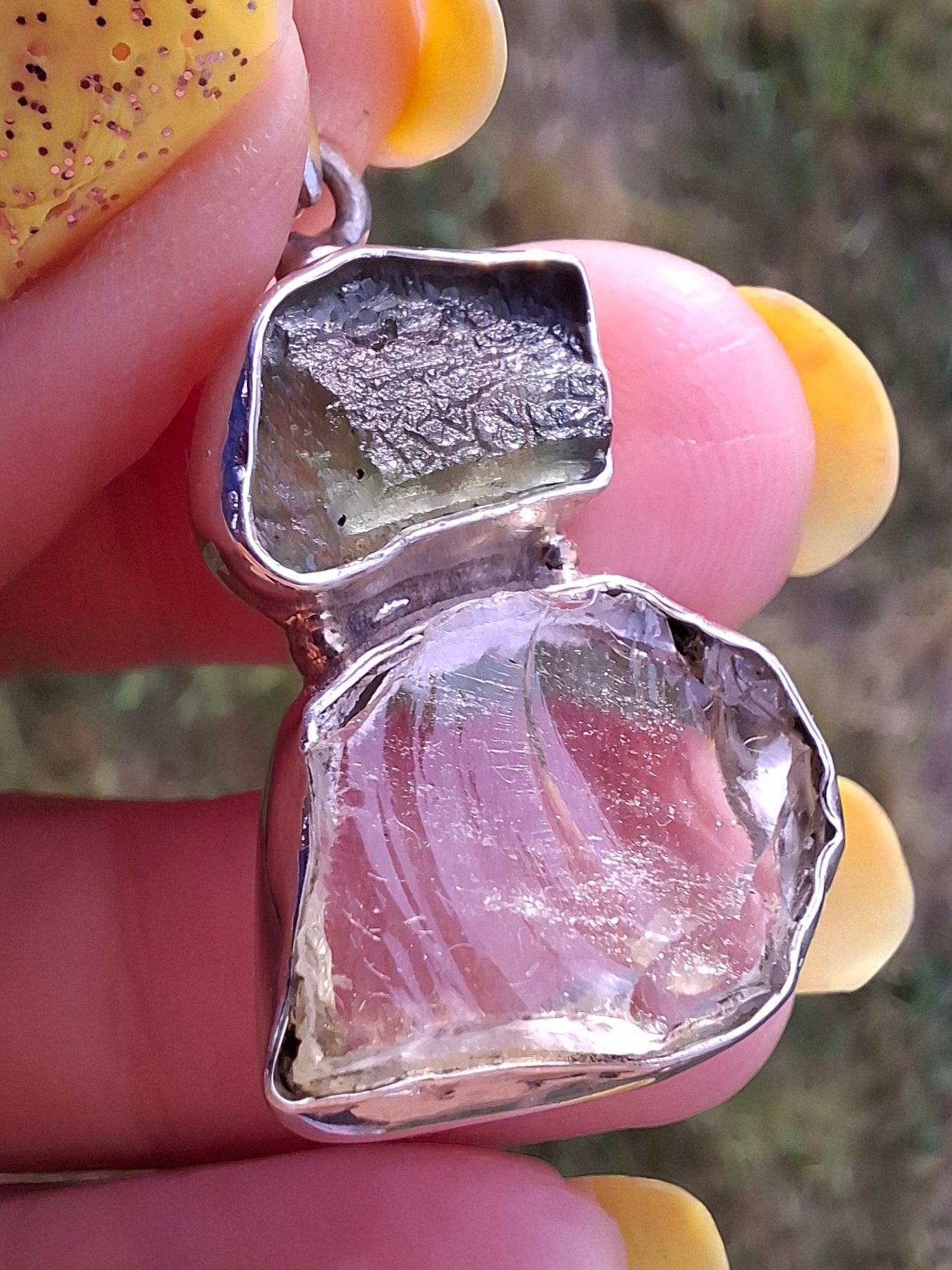 Moldavite & Libyan Desert Glass Pendant, 925 Silver, Tektite (Ref: MLP19)
