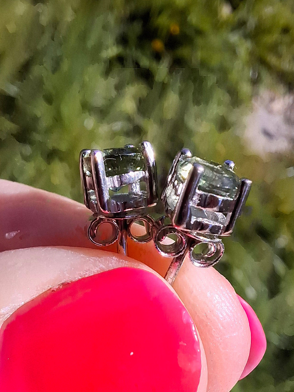 Moldavite (faceted) 5mm STUD EARRINGS, 925 Silver, Tektite (Ref: Pair51)