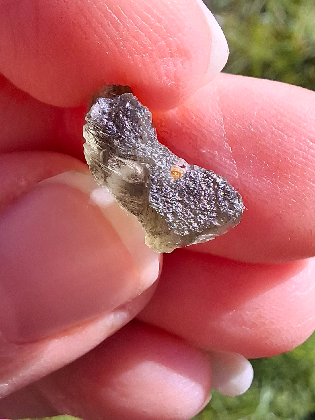 DRILLED Moldavite Piece, 1g, Tektite (Ref: D12)