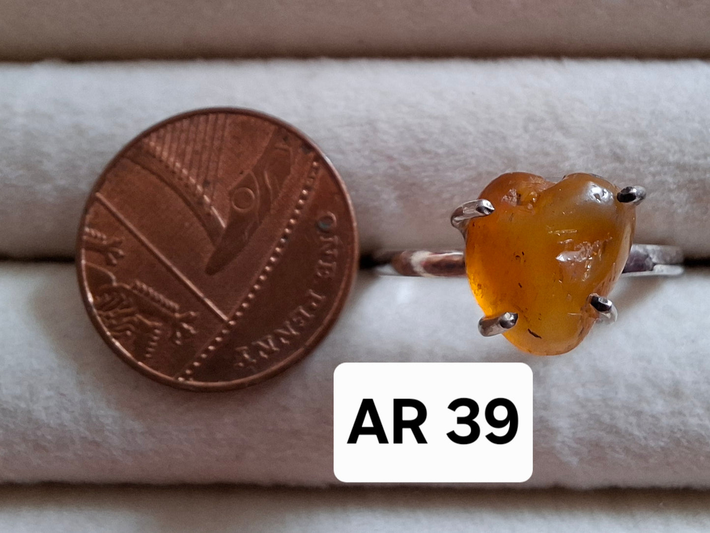 Baltic Amber Ring, size large Y, 925 Silver, Fossil (Ref: AR39)