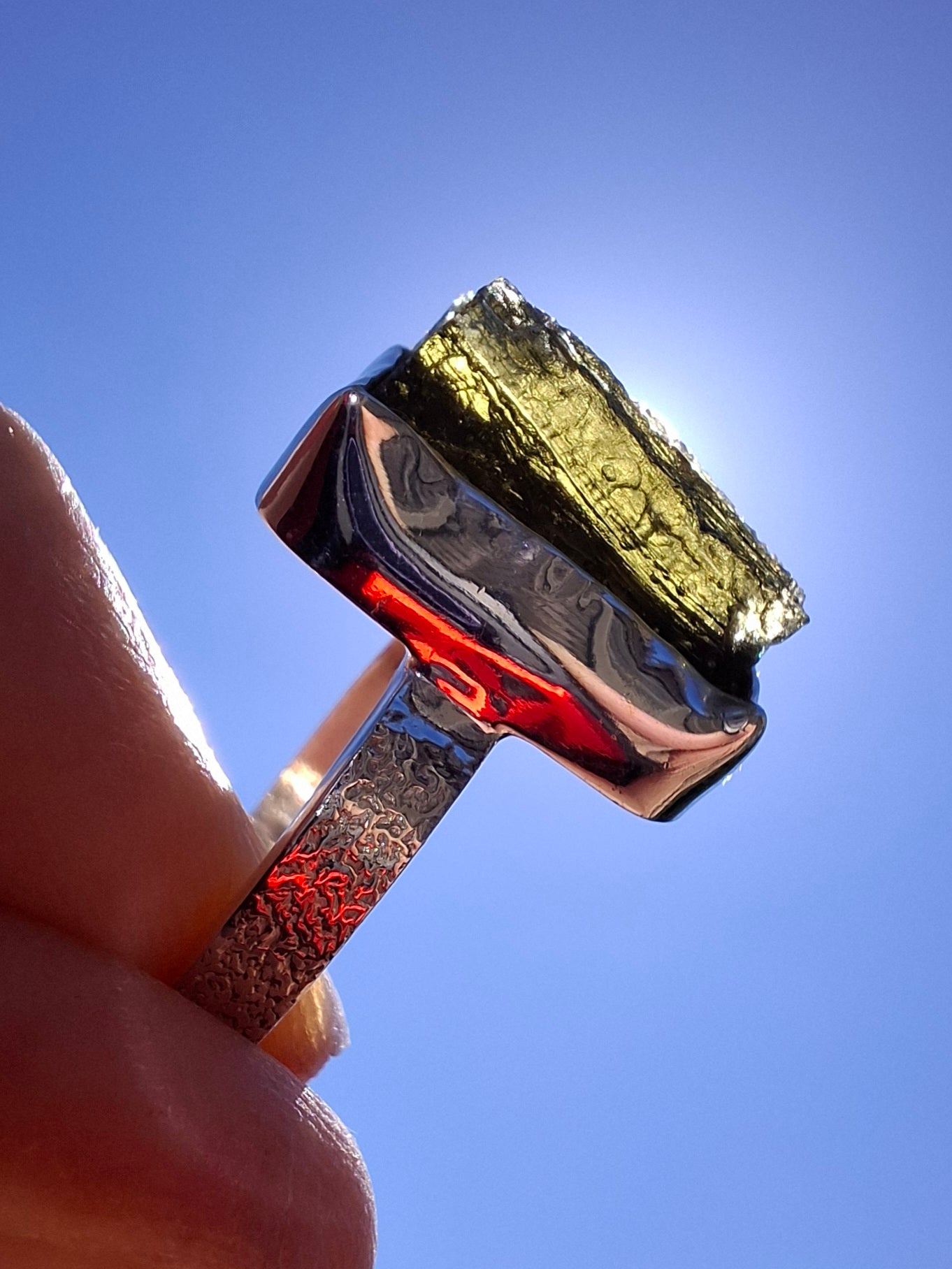 Moldavite Ring, size U, 925 Silver, Tektite (Ref: R324)
